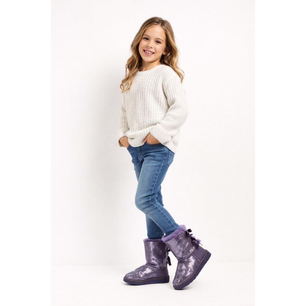 UGG Australia Bailey Bow Shimmer Sparkle Bow Boots Purple Girls Sz‎ 3